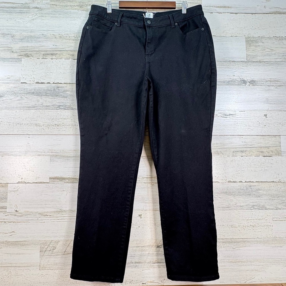 Dressbarn‎ Womens Black Straight Leg Pants Size 16S Mid Rise Stretch Casual Work